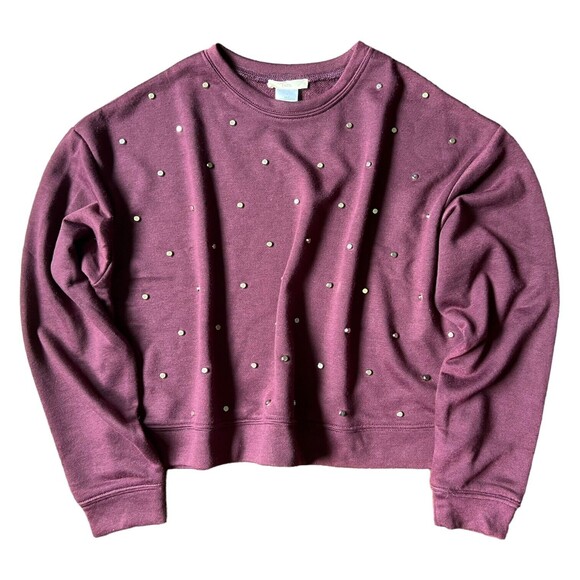InTu Small Cropped Boxy Studded Sweatshirt Sweater Women's S Plum Crew - Picture 1 of 8